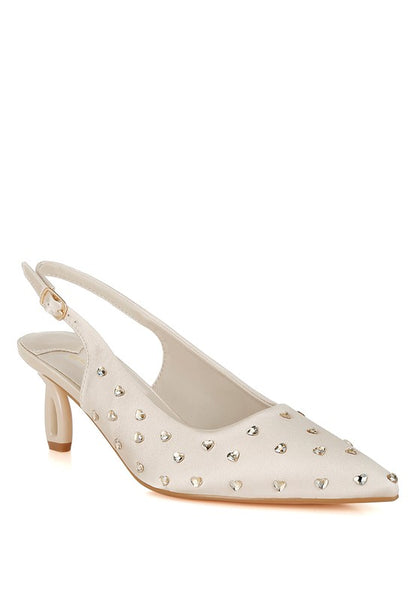 Dasavla Heart-Shaped Rhinestone Studded Slingbacks