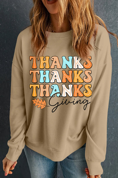 THANKSGIVING Round Neck Dropped Shoulder Sweatshirt - Fashions Envy
