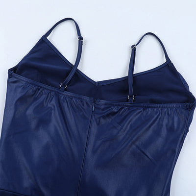 Navy Blue Maxi Dress - One Shoulder Split Hip Gown