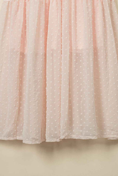 Swiss Dot Ruffle Sleeve Maxi Dress - Pink Lace Trim