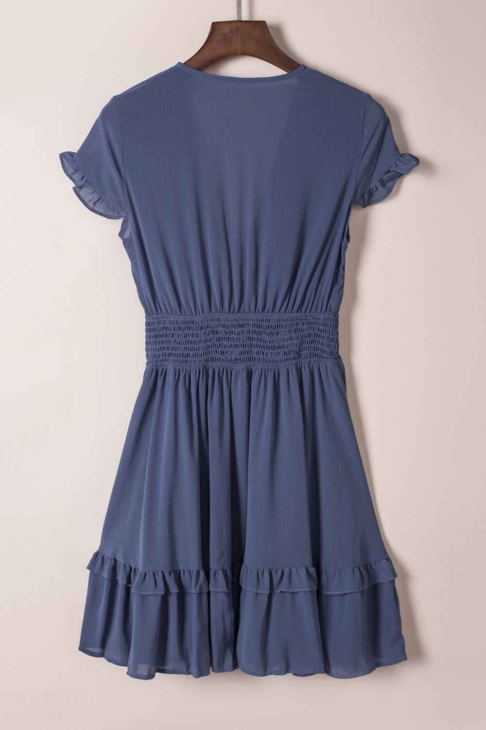 Ruffle Hem Mini Dress - Flirty Bow-Tie V-Neck