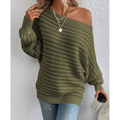 Off-Shoulder Sweater - Cozy Batwing Knit Top