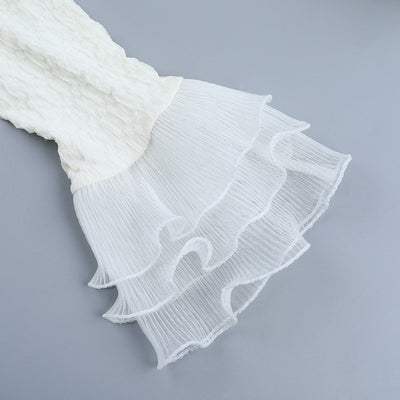 Textured Lace Midi Dress - Long Sleeve Ivory - Fashions Envy