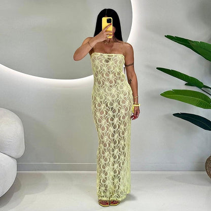 Lace Tube Top Dress - See-Through Elegant Style - Fashions Envy