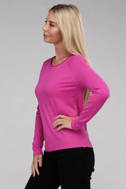 Long Sleeve Viscose Round Neck Basic Sweater