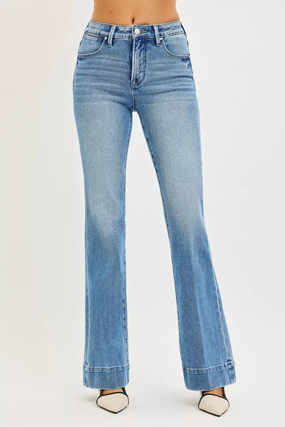 RISEN Flare Jeans - Tummy Control Mid Rise Stretch - Fashions Envy