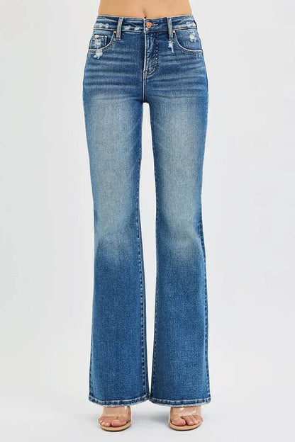 RISEN Full Size Tummy Control High Rise Flare Jeans Plus Size - Fashions Envy