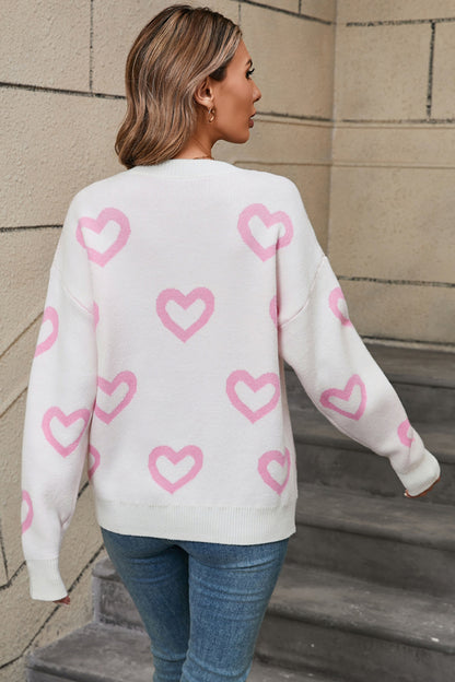 Angel Wings Heart Round Neck Dropped Shoulder Long Sleeve Sweater - Fashions Envy