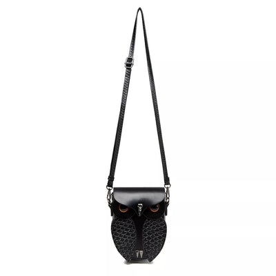 Owl Crossbody Bag - Black Leather Mini Design - Fashions Envy