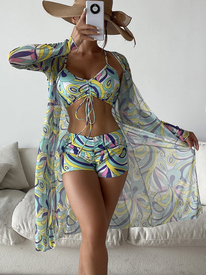 Tropical Paradise Set - 3-Piece Bikini with Cardigan