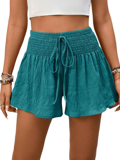 Smocked Waist Shorts - Drawstring Elastic Casual Fit