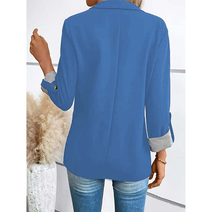 Open Front Blazer - Rolled Sleeve Office Jacket