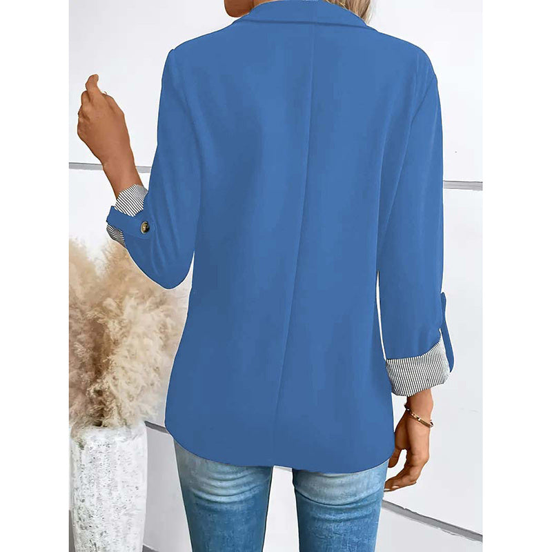 Open Front Blazer - Rolled Sleeve Office Jacket