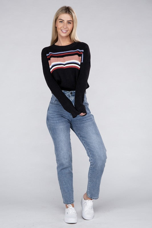 Striped Crewneck Long Sleeve Pullover Sweater