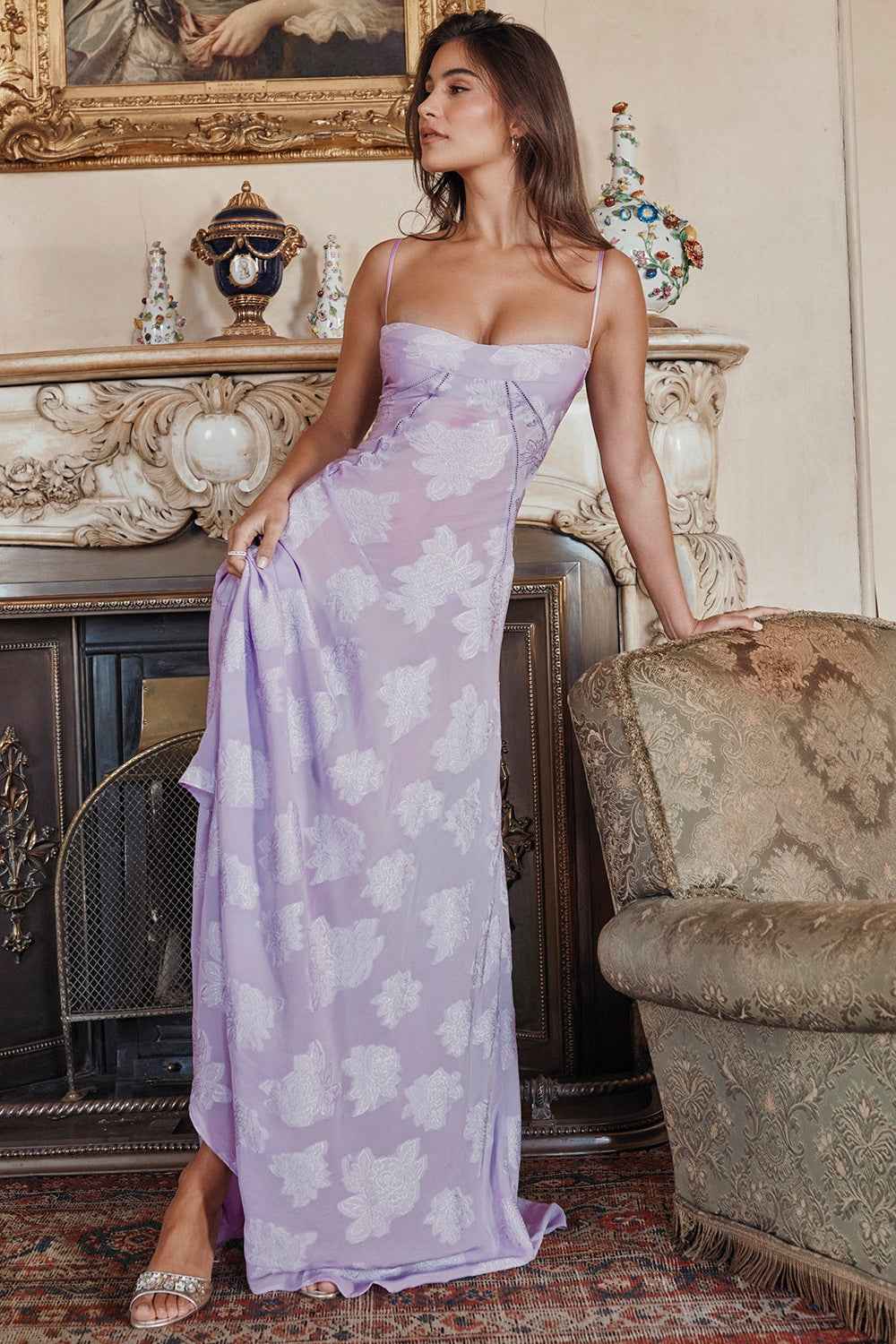 Floral Backless Maxi Dress - Square Neck High Waist Chiffon