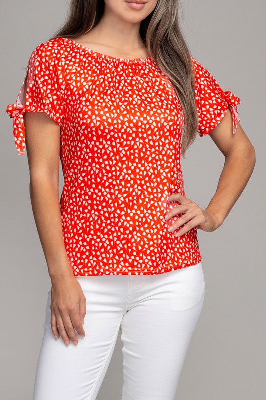 Short Sleeve Tie Trim Blouse