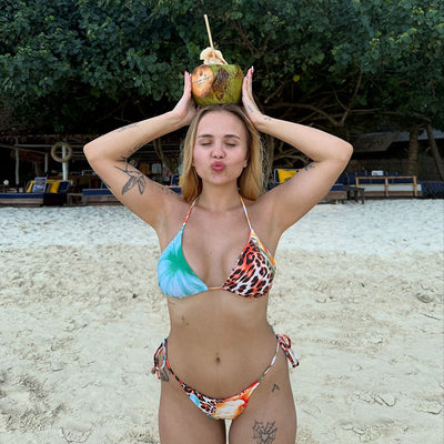 Three Piece Bikini Set - Tie Print Cover Up Beach - Fashions Envy