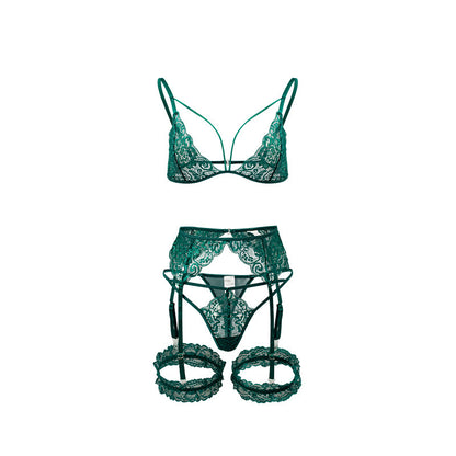Lace Embroidery Garter Set - 4 Piece T-Back Style - Fashions Envy