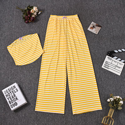 Striped Tube Top and Pants Set - Yellow Bow Detail Outfit