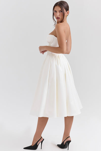 Sweetheart Midi Dress - Strapless Flared A-Line Skirt