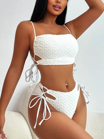 Bandeau Halter Top & High Waist Full Cover Bottom Bikini Swimsuit
