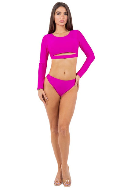 Sleek Cut Out Long Sleeve Bikini Swimwear