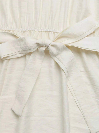 Slit Maxi Dress - Tie Waist Lace Trim Detail