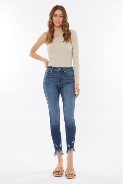 Raw Hem High Waist Cropped Kancan Dark Denim Jeans