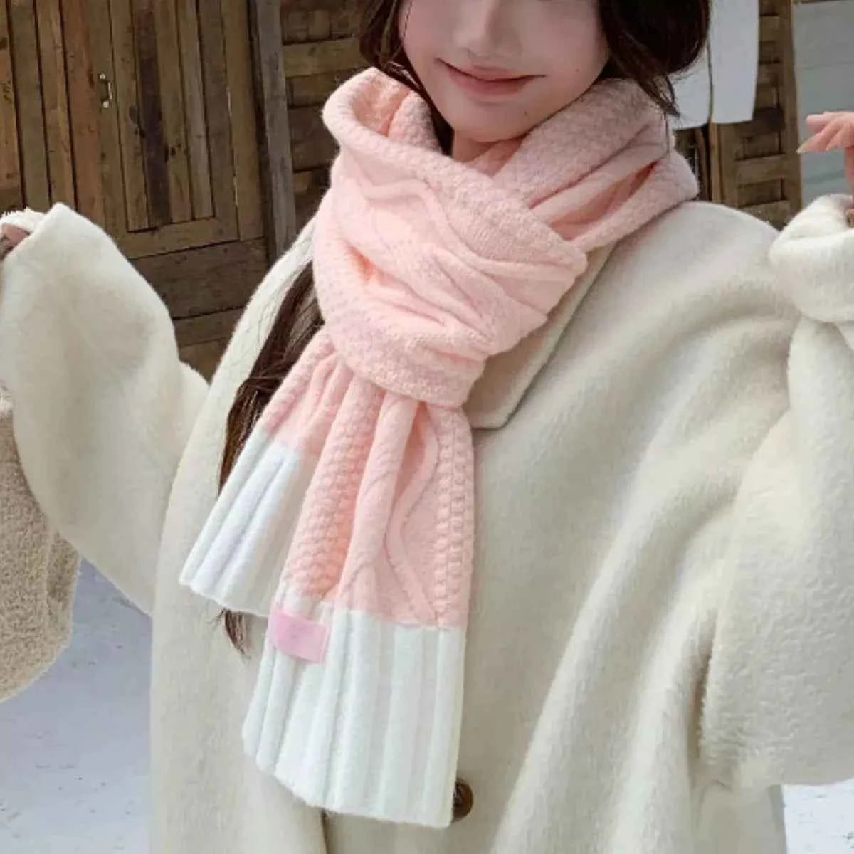 Two-Tone Cable Knitted Scarf
