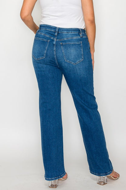 Medium Blue Full Size Cat's Whiskers High Rise Straight Jeans