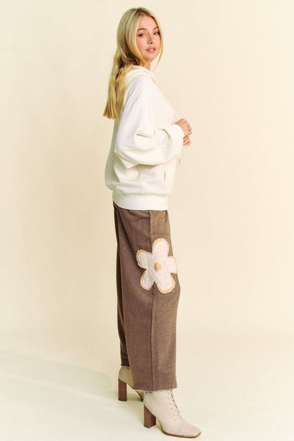 Flower Patch Elastic Waist Wide Leg Pants