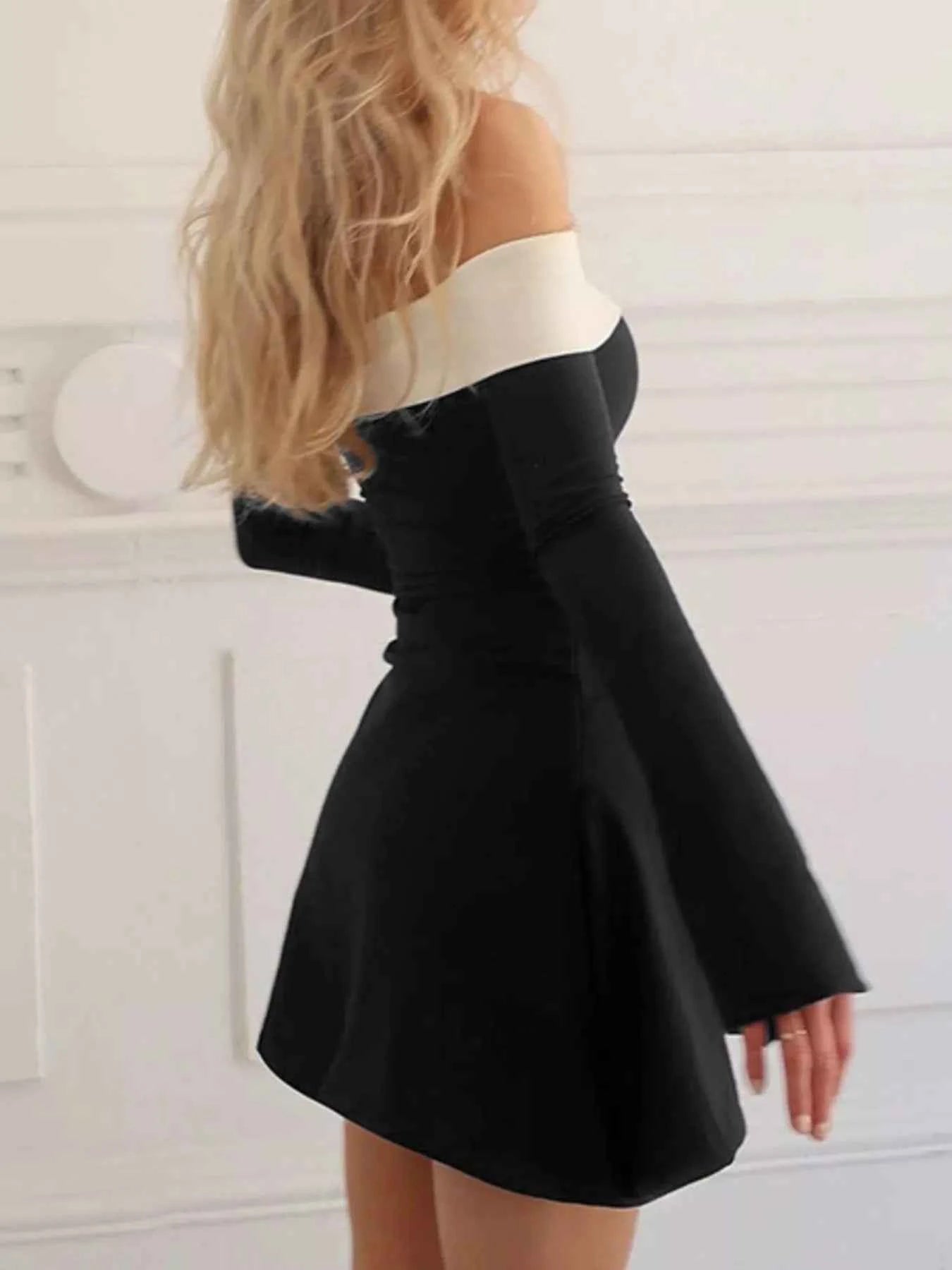 Off-Shoulder Bell Sleeve Mini Dress