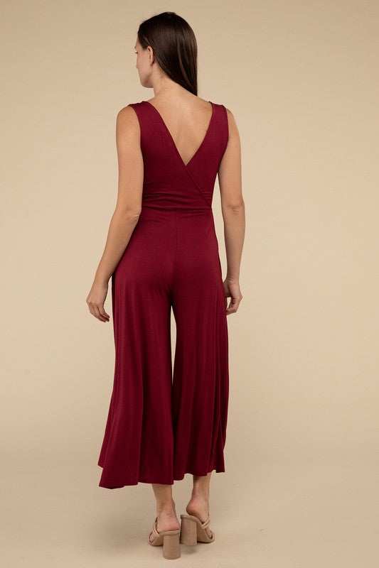 Surplice Neckline Sleeveless Relaxed Jumpsuit