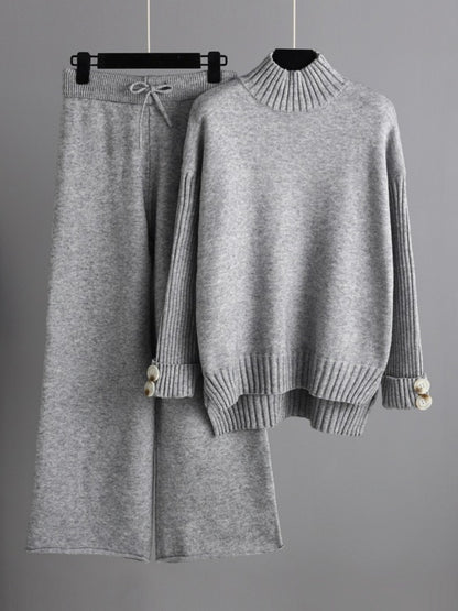 Basic Bae High- Low Turtleneck Long Sleeve Top and Pants Sweater Set