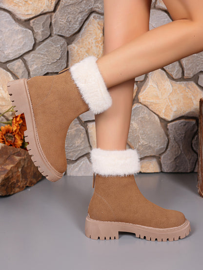 Faux Fur Trim Suede Platform Boots