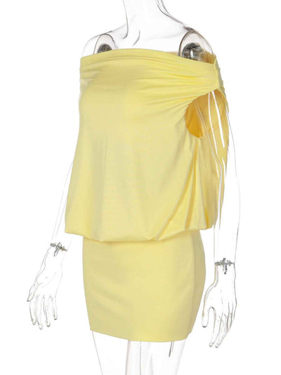 Off-Shoulder Ruched Mini Dress - Sculpted Bodycon Fit