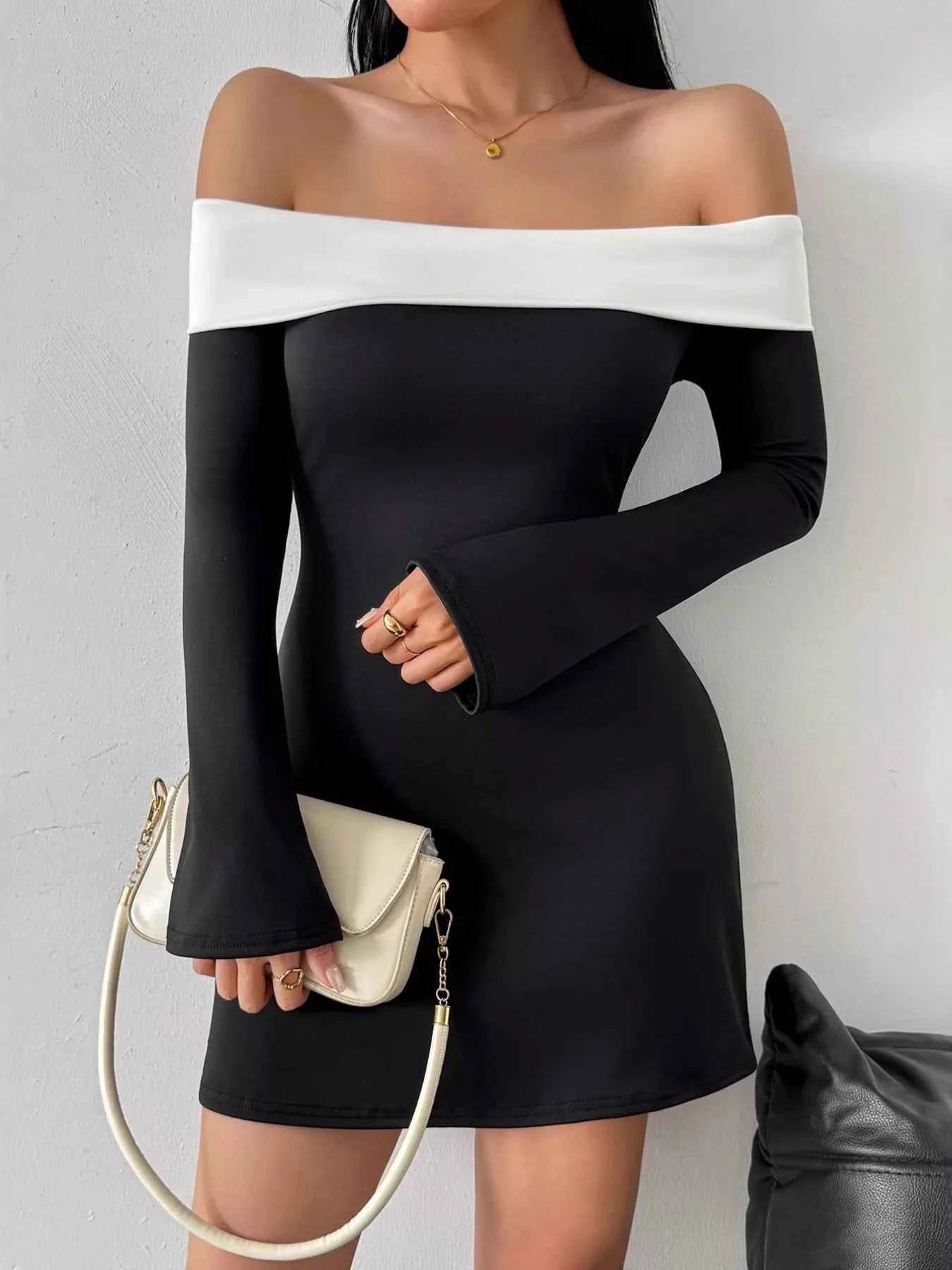 Off-Shoulder Bell Sleeve Mini Dress