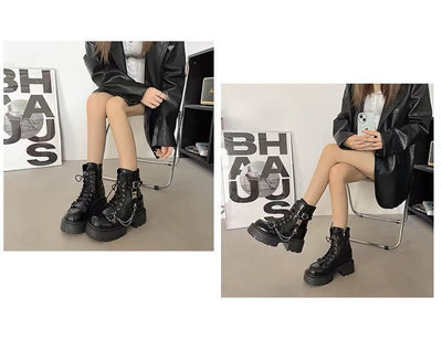 Martin Boots - Black Thick Sole Mid-Calf Platform