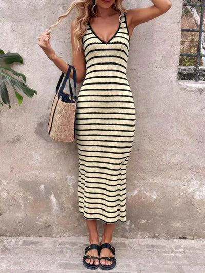 Striped Bodycon Knit Midi Dress
