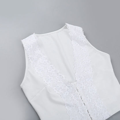 Lace Crop Top - Casual Sleeveless U-Neck