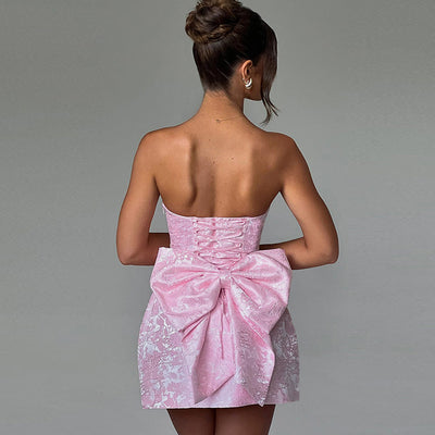 Jacquard Strapless Bow Mini Dress - Prom Gown 2026