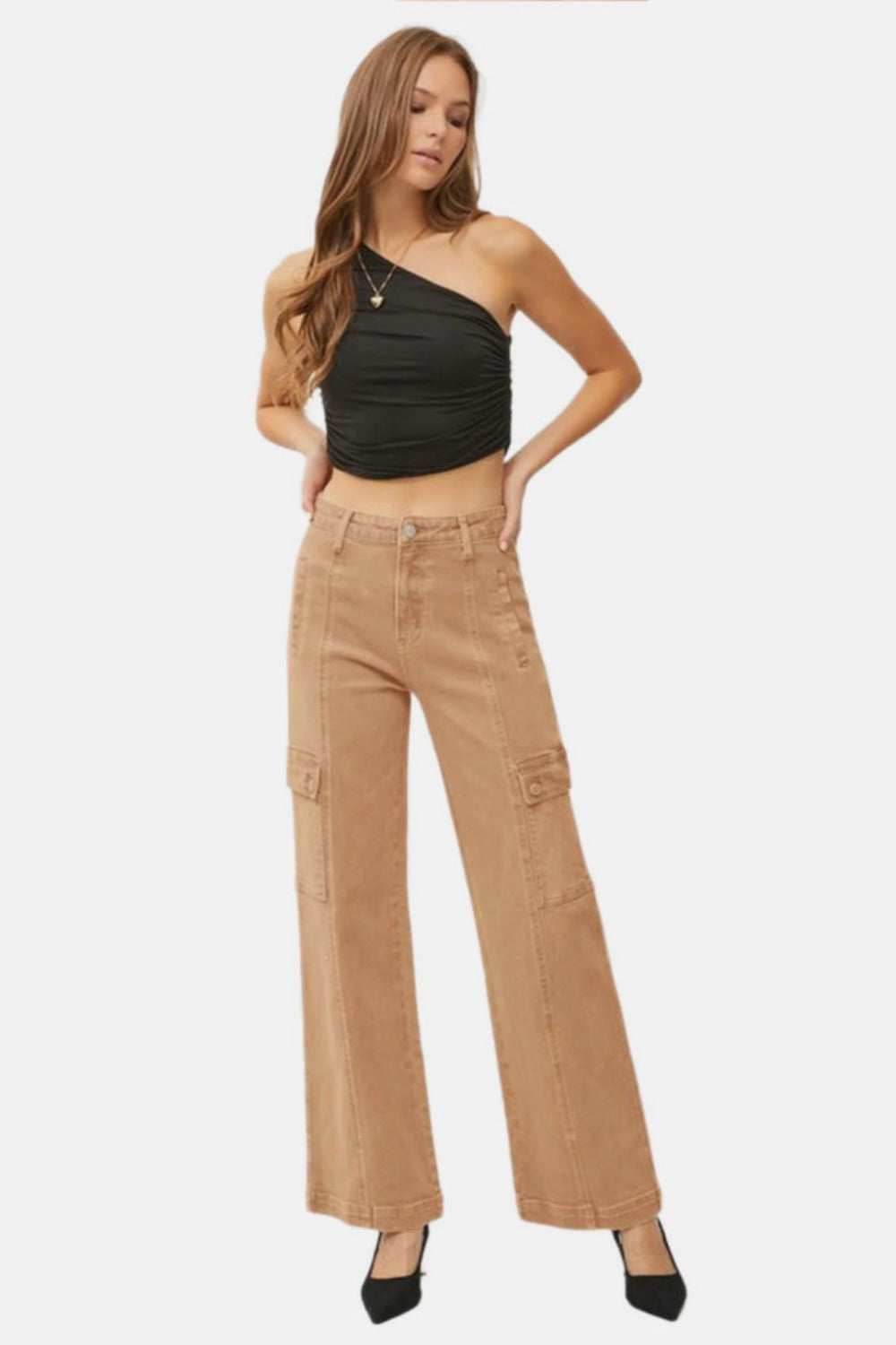 Full Size High Rise Wide Leg Cargo Risen Jeans