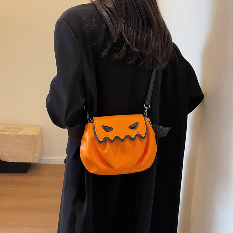 Halloween Pumpkin Crossbody Bag - Cartoon Shoulder Bag with Wings