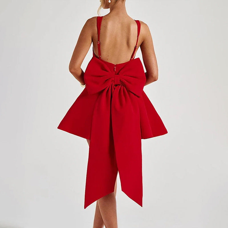 Summer Halter Mini Dress - Backless Large Bow Corset
