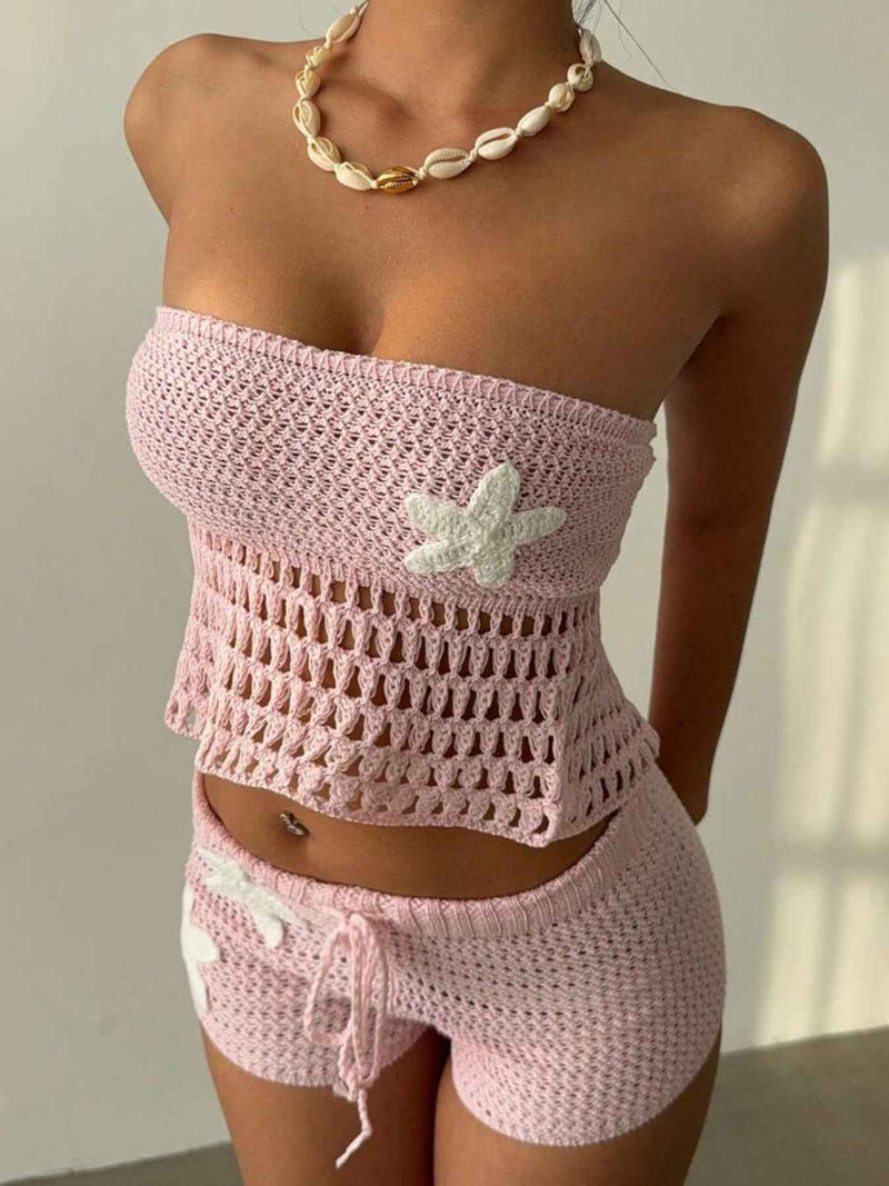 Crochet Tube Top and Shorts Sweater Set