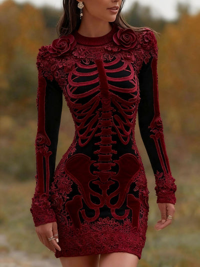 Skeleton Mini Dress - 3D Floral Halloween Costume