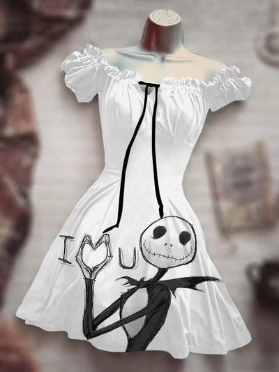 Skull Print Drawstring Dress - 3D Halloween Outfit