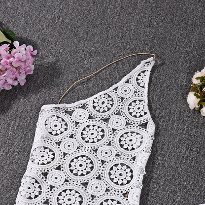 White Lace Crop Top and Shorts Set - Backless Party Outfit