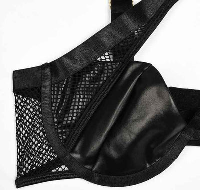 Mesh Lingerie Set - Black Bra Thong Garter Belt Three Piece