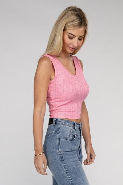 Ribbed Scoop Neck Cropped Sleeveless Top - Fashions Envy